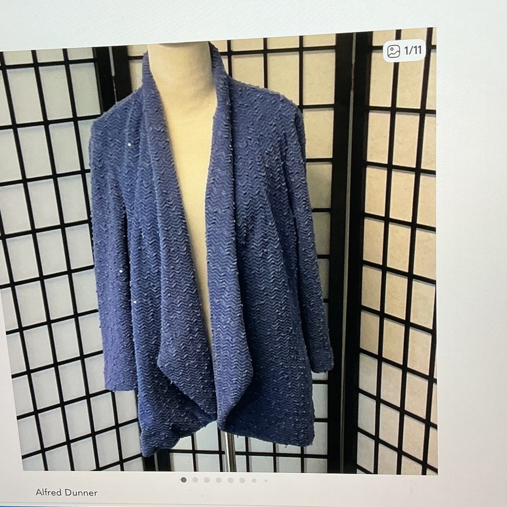 Alfred Dunner Blue Textured Drape Front Cardigan